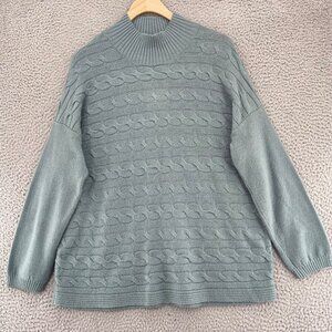 J Jill Sweater Womens Medium Green Cable Knit Mock Neck Stretch Pullover Casual
